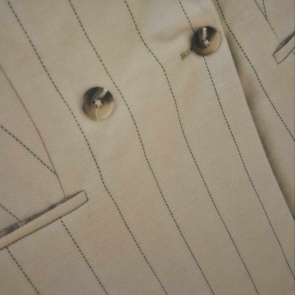 NEW! EXPRESS Tan Linen Blend Pin-Stripe Double Breasted Blazer Small. - Picture 3 of 6